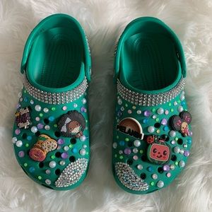 Girls Green Bling Crocs, size 3